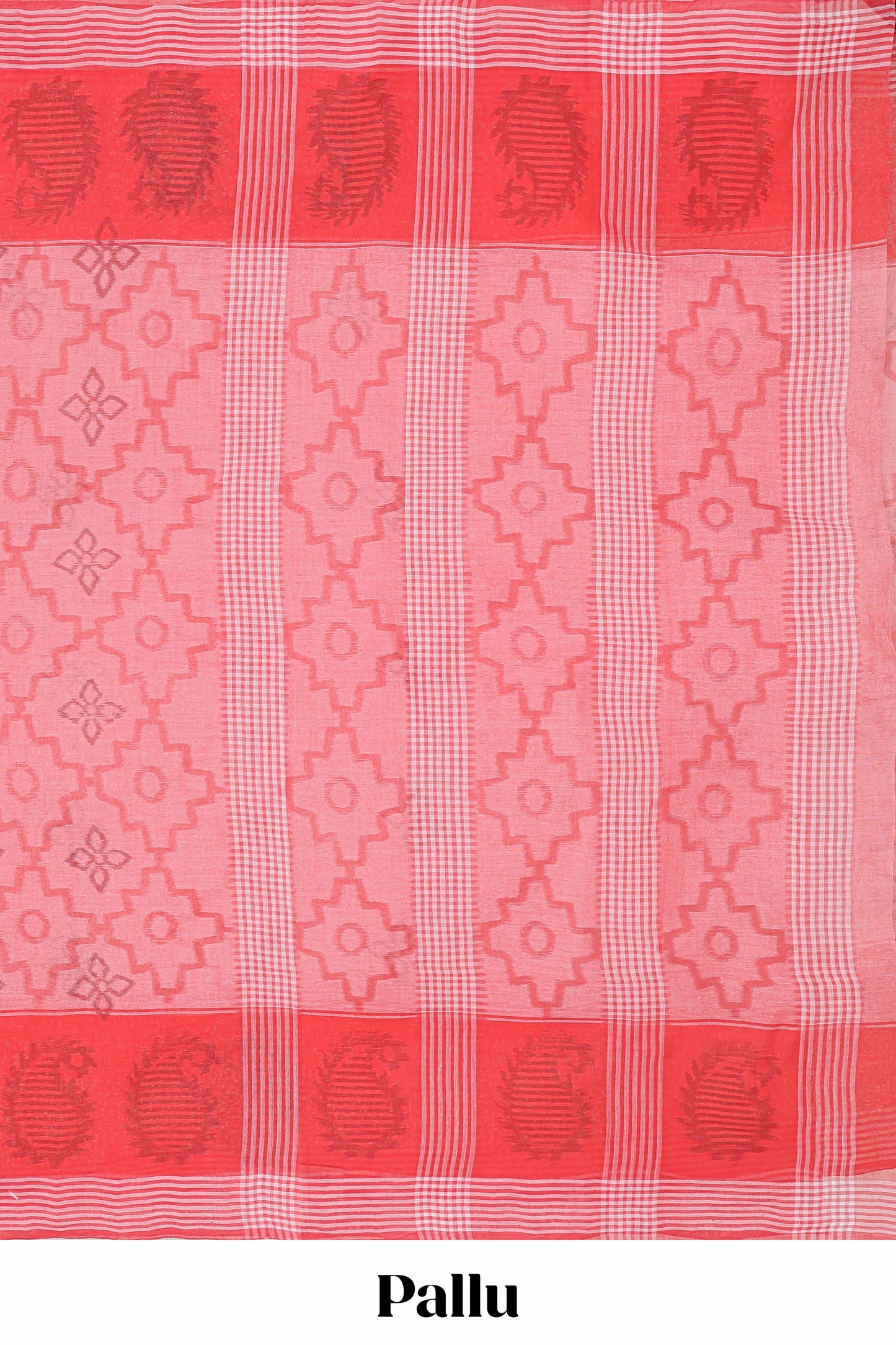 Pink geometric design bengal cotton saree with self border and matching pallu