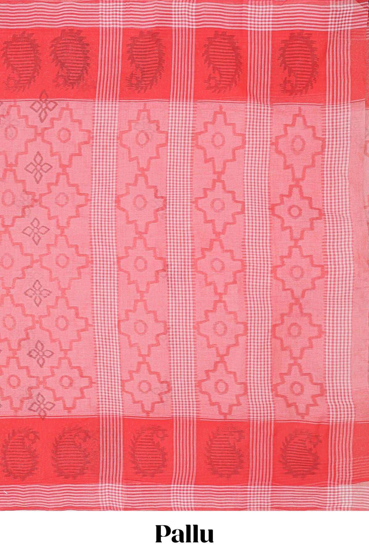 Pink geometric design bengal cotton saree with self border and matching pallu