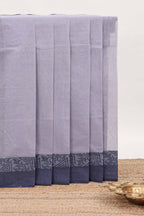 Lavender plain bengal cotton saree with contrast border and matching striped pallu