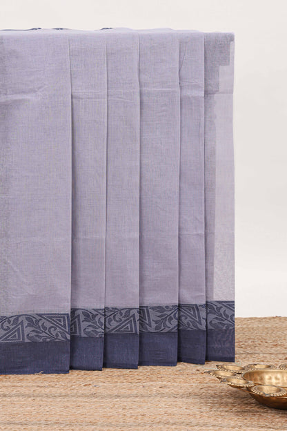 Lavender plain bengal cotton saree with contrast border and matching striped pallu