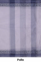 Lavender plain bengal cotton saree with contrast border and matching striped pallu
