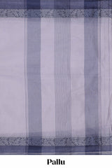 Lavender plain bengal cotton saree with contrast border and matching striped pallu