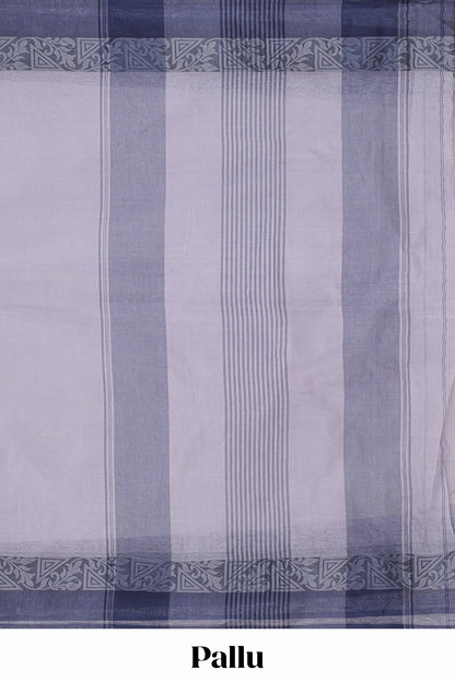 Lavender plain bengal cotton saree with contrast border and matching striped pallu