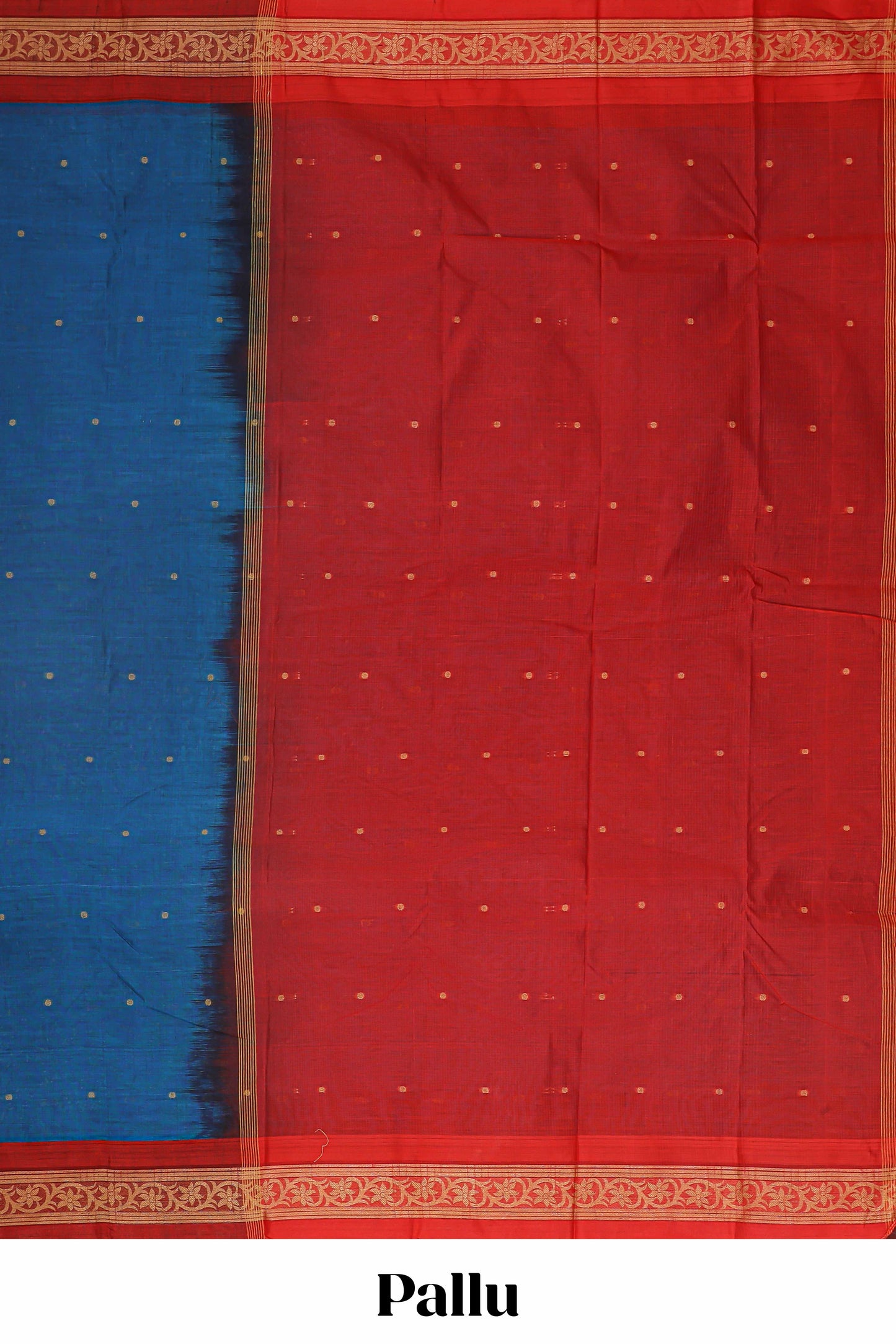 Blue zari butta bengal cotton saree with contrast border and zari butta pallu