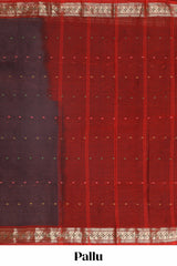 Brown butta bengal cotton saree with contrast border and striped pallu