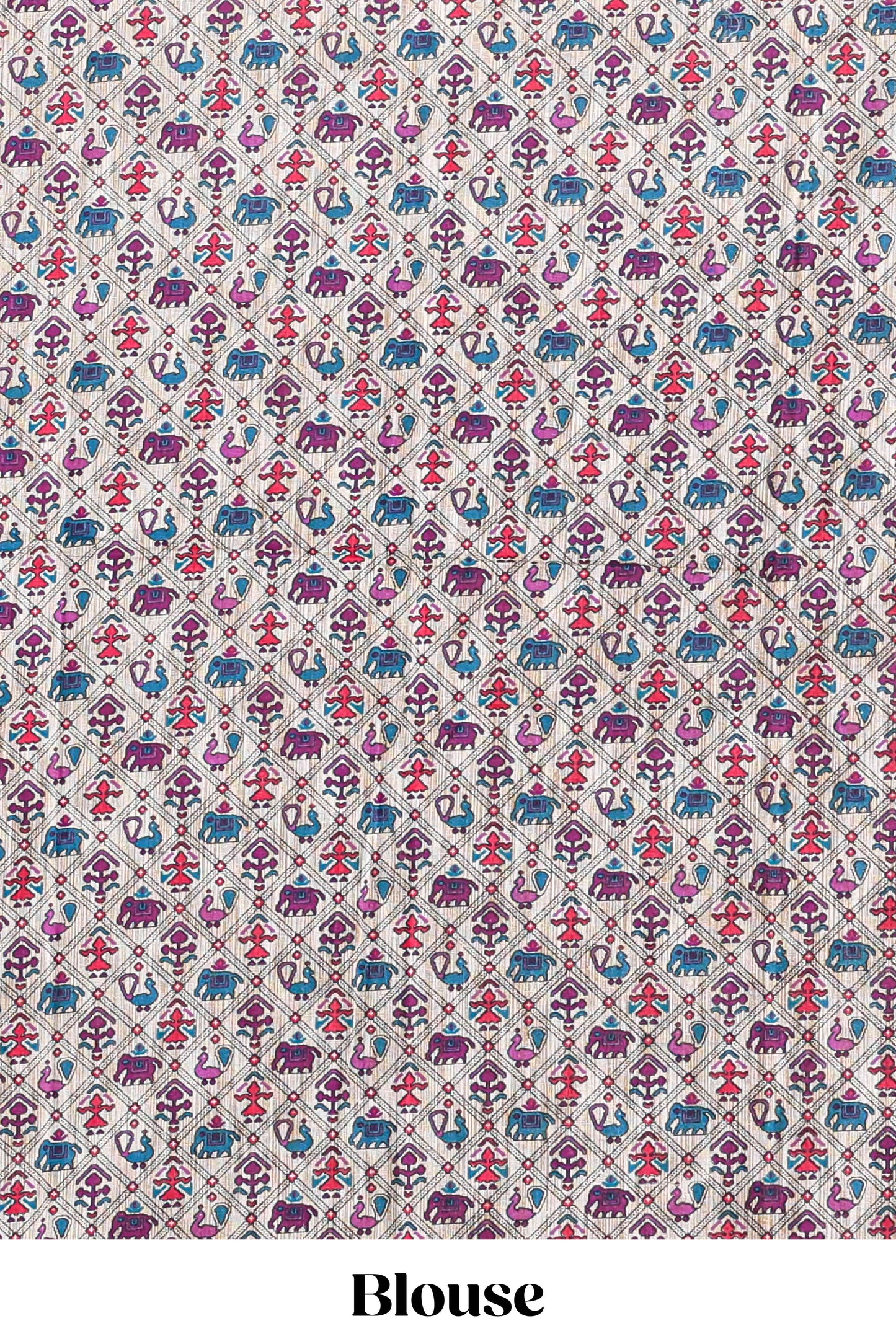 Borderless blue floral print south cotton saree with contrast printed blouse