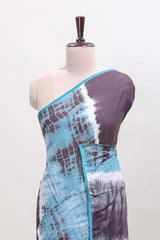 Blue and mauve shibori print mul mul cotton saree with scallop border and matching blouse