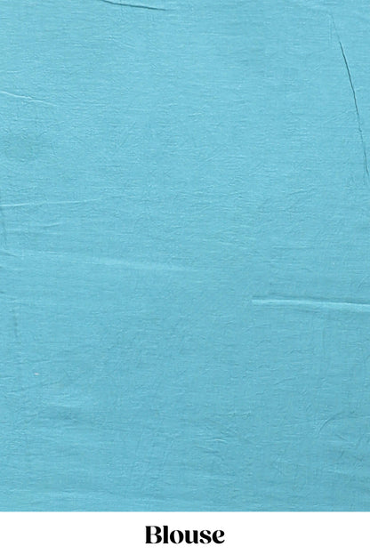 Blue and mauve shibori print mul mul cotton saree with scallop border and matching blouse