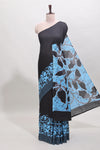 Black floral design mul mul cotton saree with self border and matching blouse