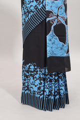 Black floral design mul mul cotton saree with self border and matching blouse