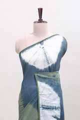 Borderless midnight blue shibori print mul mul cotton saree with contrast blouse