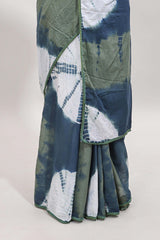 Borderless midnight blue shibori print mul mul cotton saree with contrast blouse