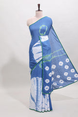 Borderless ocean blue shibori print mul mul cotton saree with contrast blouse