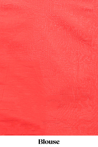 Borderless red floral design mul mul cotton saree with matching blouse