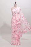 Borderless white shibori print mul mul cotton saree with matching blouse