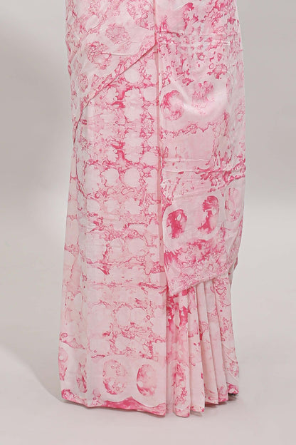 Borderless white shibori print mul mul cotton saree with matching blouse