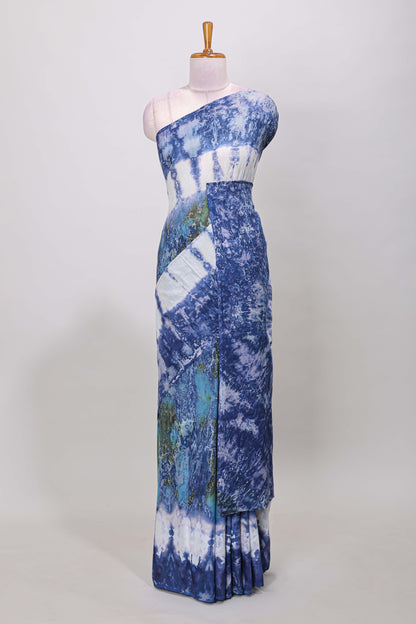 Borderless multicolor tie and dye shibori print mul mul cotton saree with matching pallu