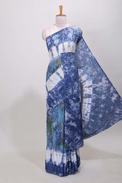Borderless multicolor tie and dye shibori print mul mul cotton saree with matching pallu