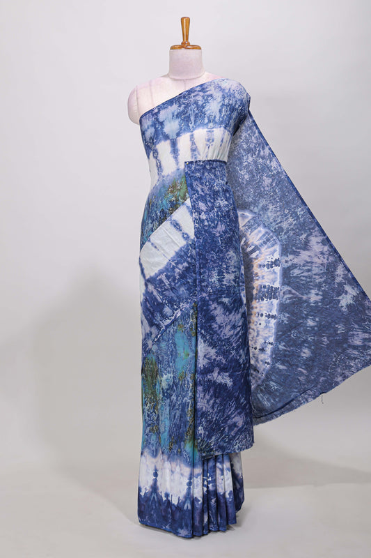 Borderless multicolor tie and dye shibori print mul mul cotton saree with matching pallu