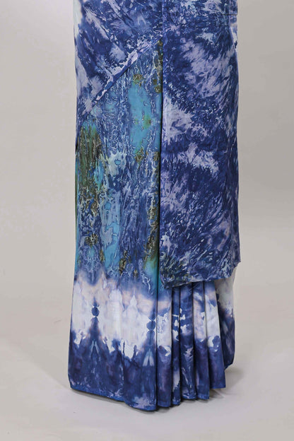 Borderless multicolor tie and dye shibori print mul mul cotton saree with matching pallu