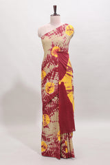 Borderless maroon shibori print mul mul cotton saree with matching blouse