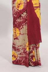 Borderless maroon shibori print mul mul cotton saree with matching blouse