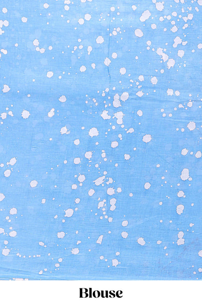 Turquiose green ombre mul mul cotton saree with white hand block prints and self border