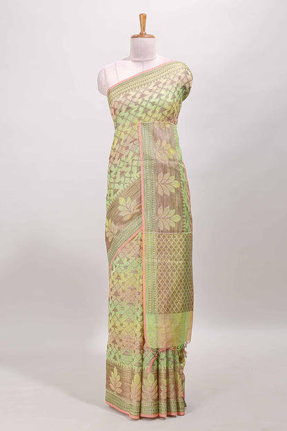 Multi color geometric pattern kota cotton saree with floral zari border and jacquard design blouse