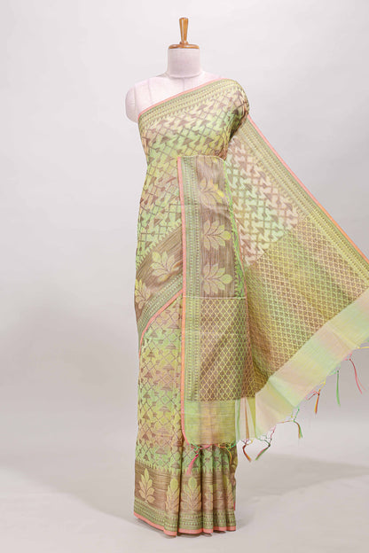 Multi color geometric pattern kota cotton saree with floral zari border and jacquard design blouse