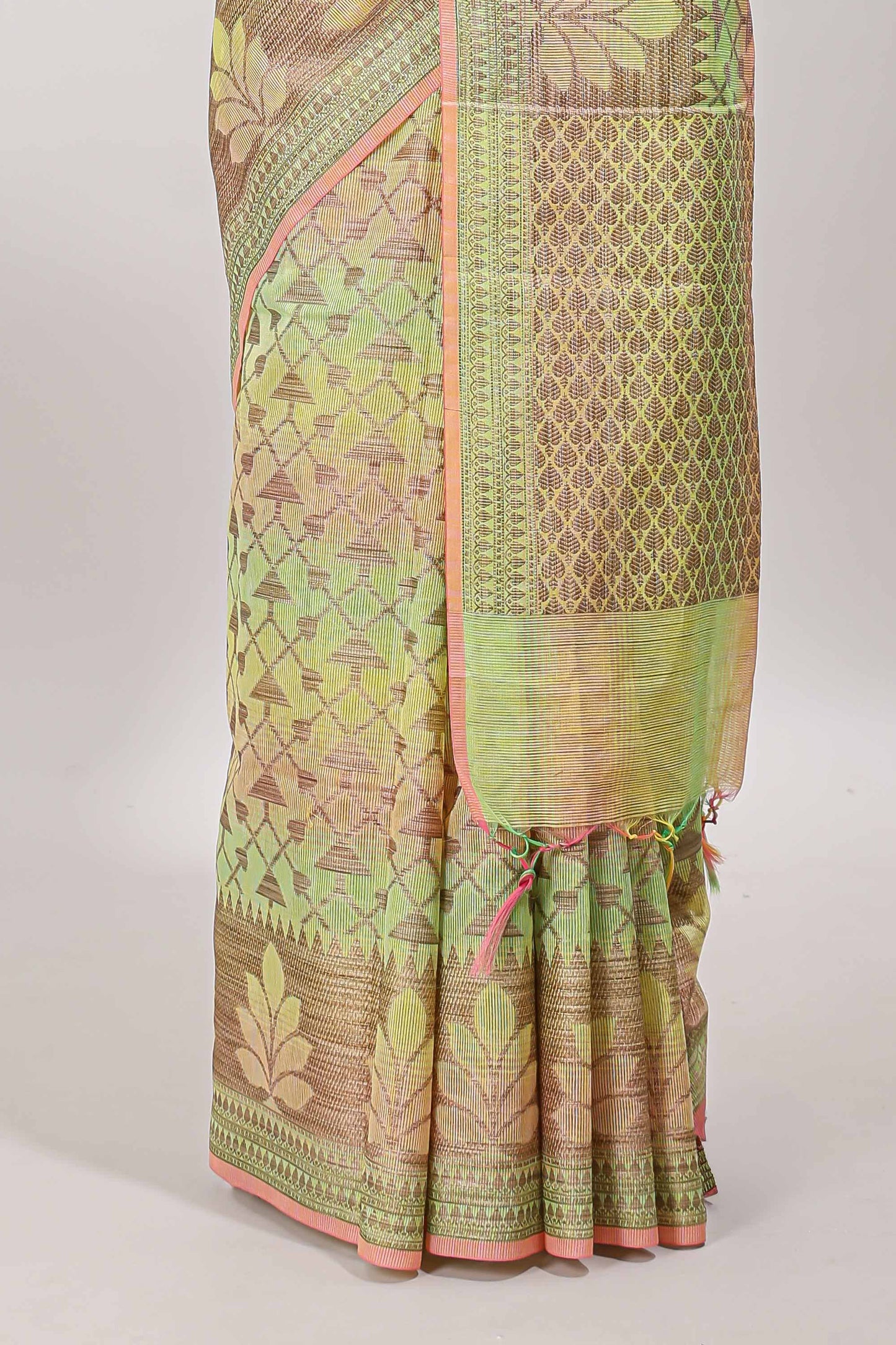 Multi color geometric pattern kota cotton saree with floral zari border and jacquard design blouse