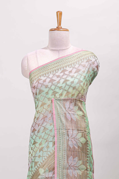Multi color geometric pattern kota cotton saree with floral zari border and jacquard design blouse