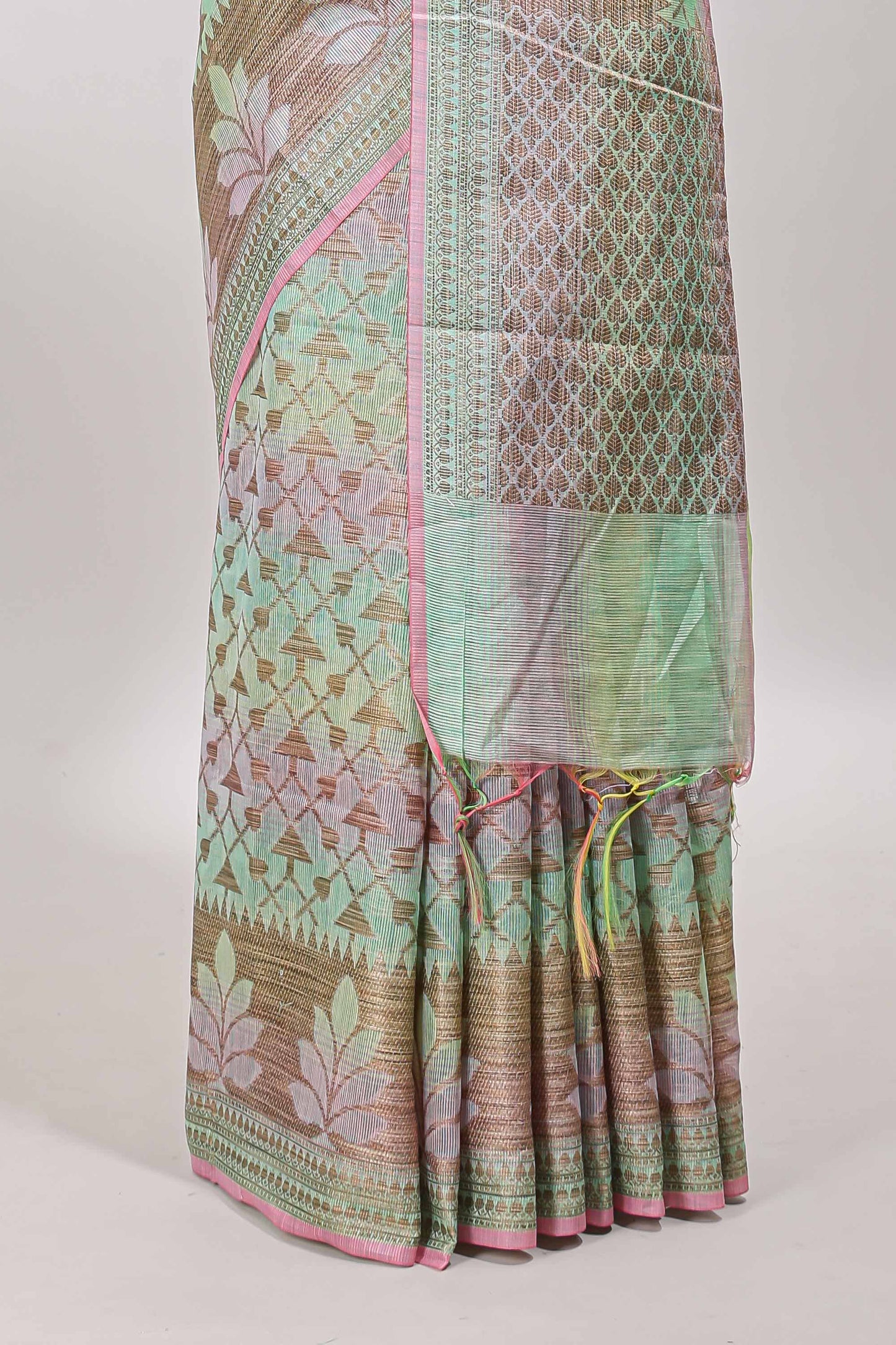 Multi color geometric pattern kota cotton saree with floral zari border and jacquard design blouse