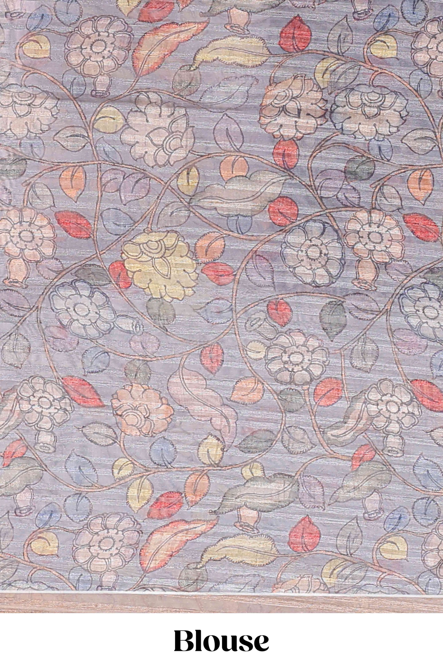 Brown floral design art tussar saree with self zari border and contrast floral print pallu