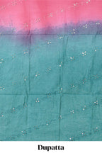 Pink embroidery chudidhar material with contrast solid pant and embroidery dupatta
