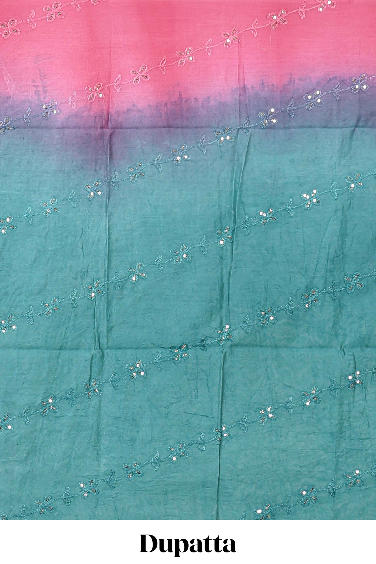 Pink embroidery chudidhar material with contrast solid pant and embroidery dupatta