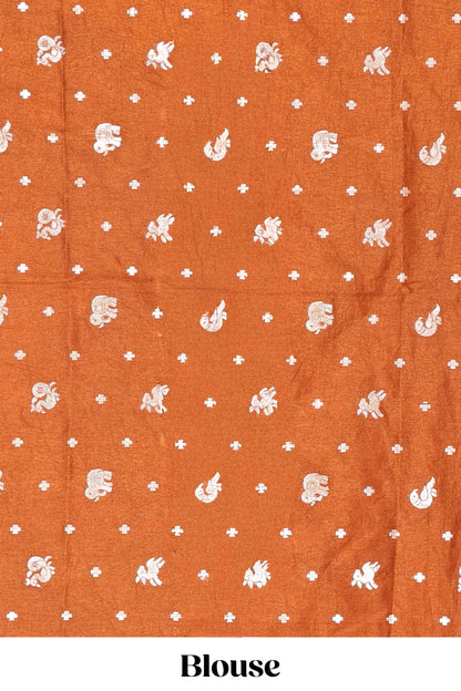 Mustard elephant zari butta art tussar silk saree with contrast pichwai cow double zari border