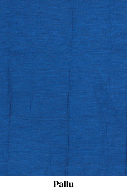 Borderless blue plain south cotton saree with contrast printed blouse