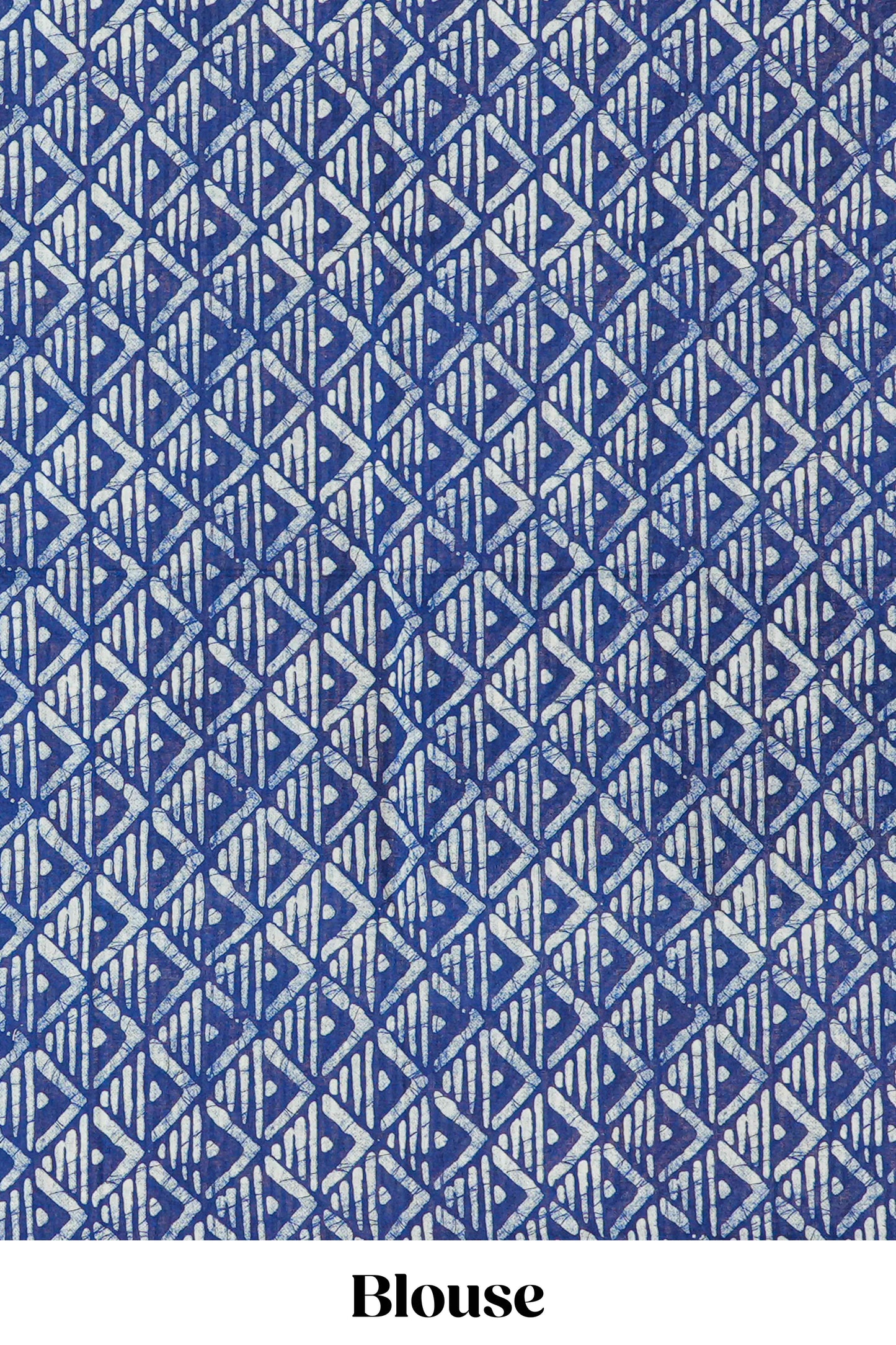 Borderless blue plain south cotton saree with contrast printed blouse