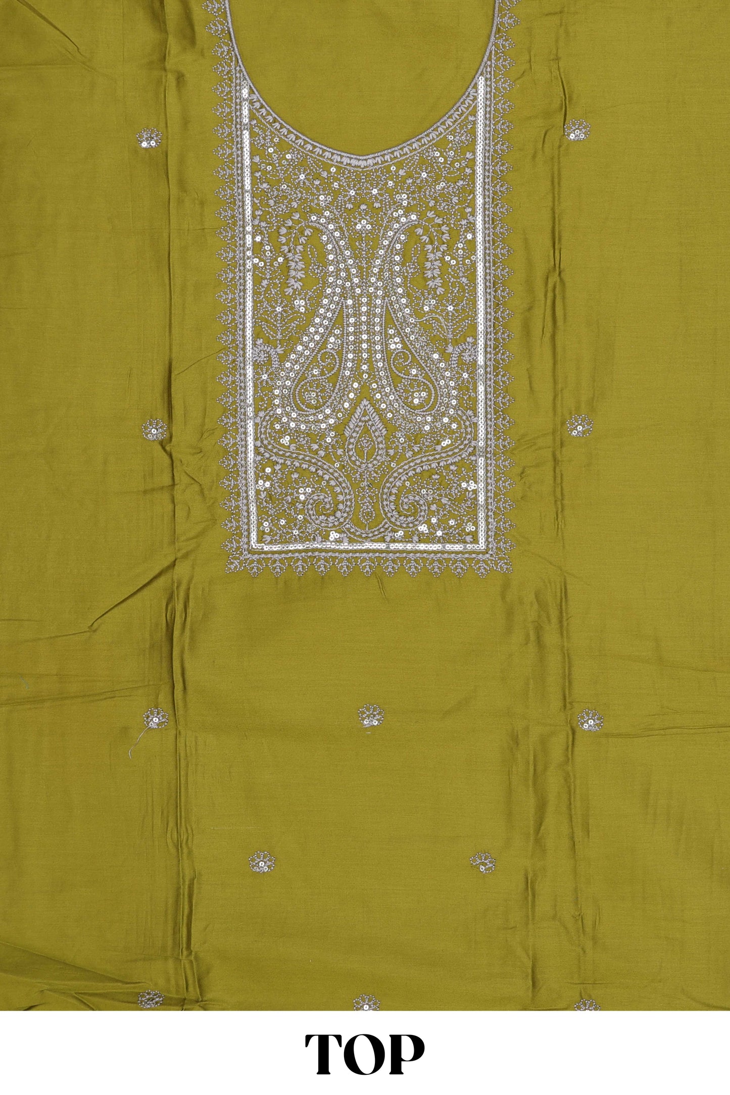 Green embroidered cotton silk chudidhar material with sequin work