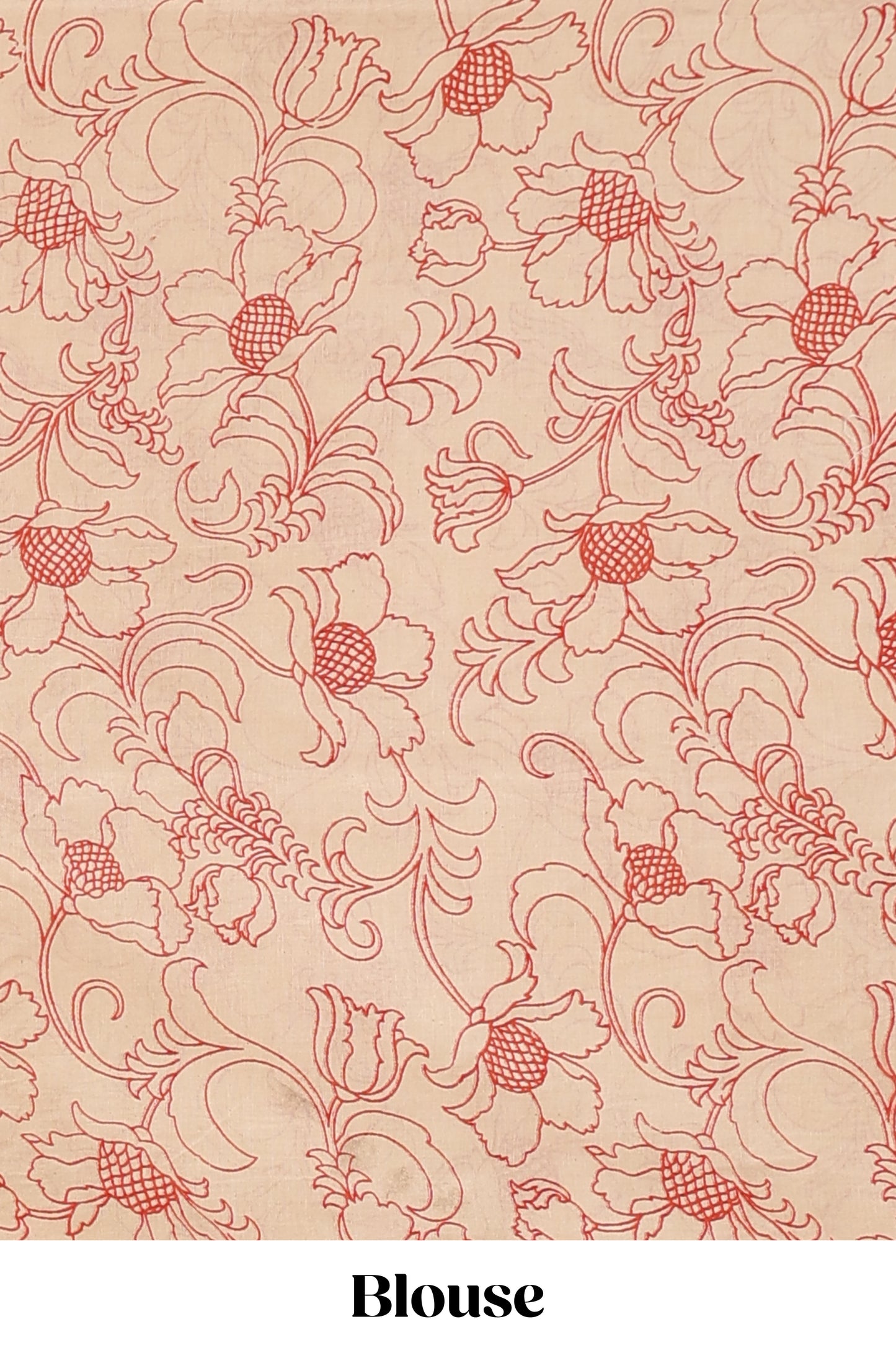 Mustard kalamkari printed cotton saree with traditional floral motifs and contrast pallu