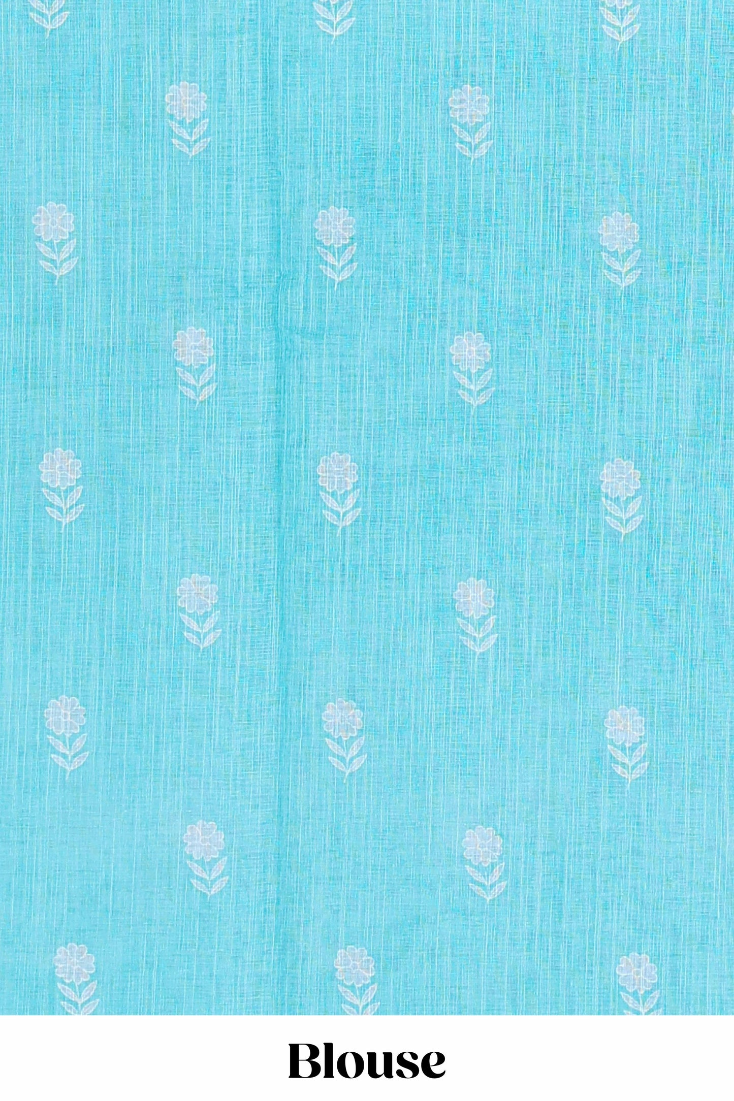 Turquoise green linen cotton saree with floral buttas and butterfly motifs border, Printed self pallu and blouse