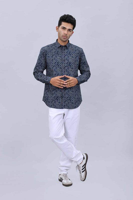Men’s Slim Fit Pure Cotton Dobby Printed Casual Shirt