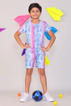 Boys Purple and Blue Abstract Zig-Zag Print T-Shirt and Shorts 2-Piece Lounge Set