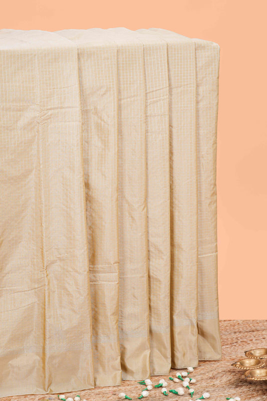 Sandal checked semi soft silk vaira oosi saree with contrast striped pallu and blouse