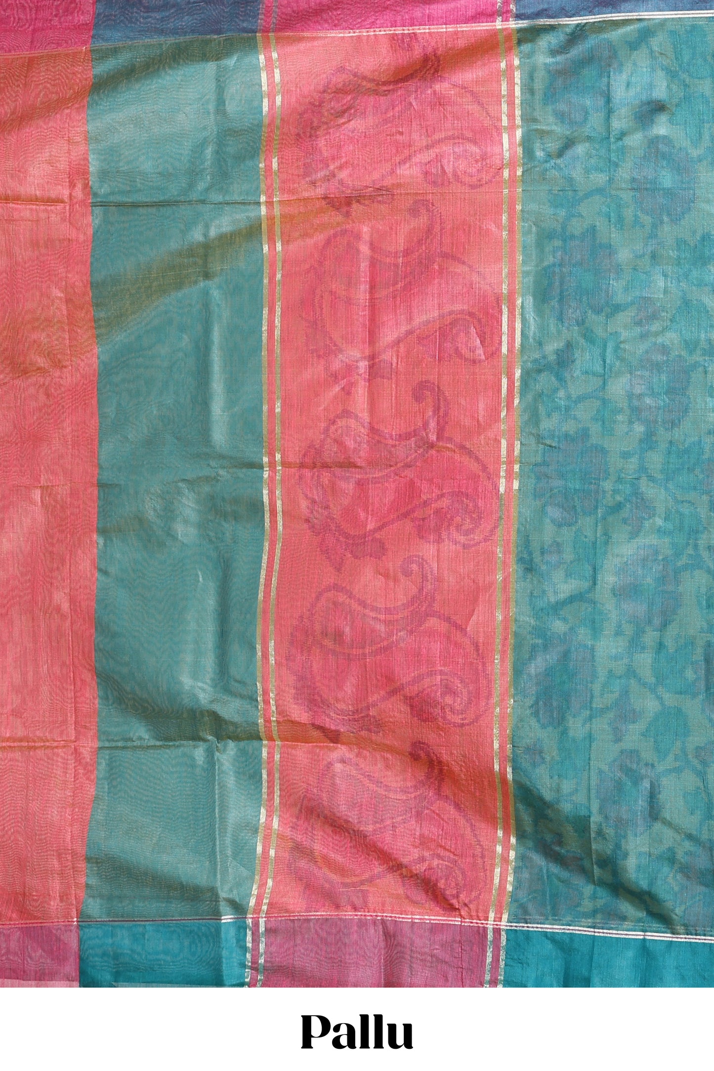 Green floral motifs ikkat cotton saree with contrast border floral design striped pallu