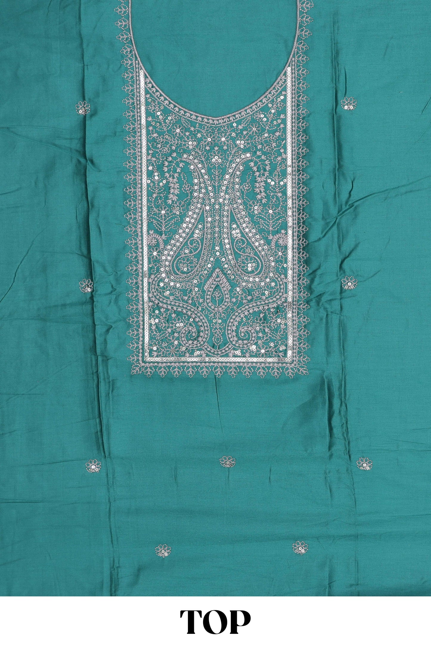 Peacock blue embroidered cotton silk chudidhar material with sequin work
