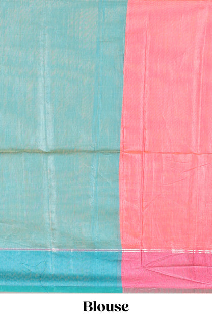 Green floral motifs ikkat cotton saree with contrast border floral design striped pallu