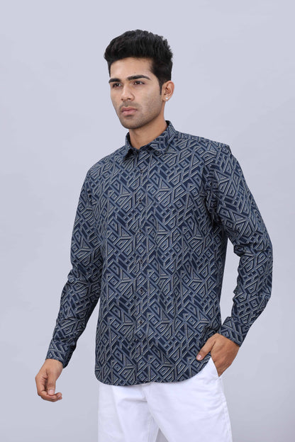 Men’s Slim Fit Pure Cotton Dobby Printed Casual Shirt