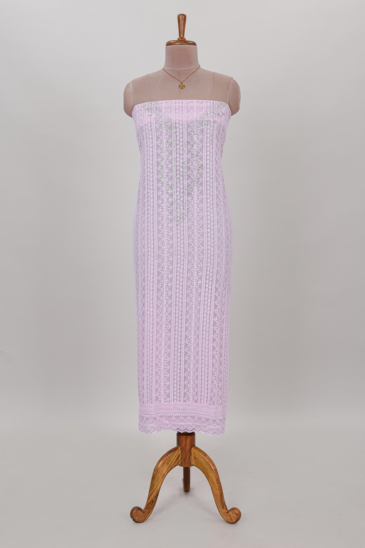 Pink embroidery chudidhar material with matching solid pant and embroidery dupatta