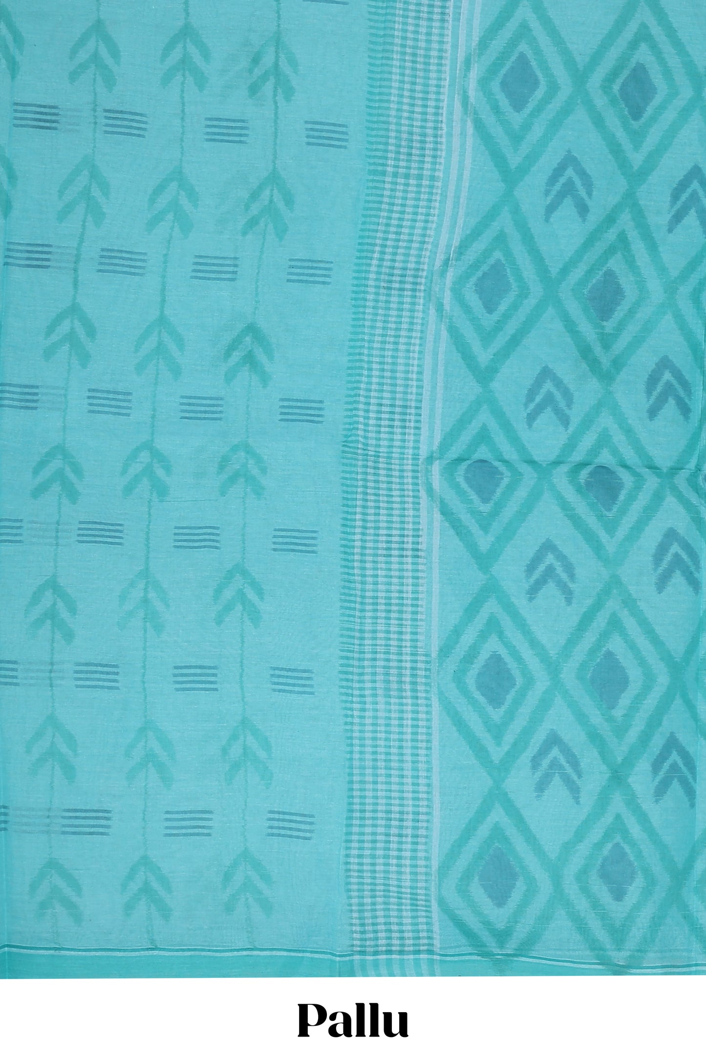 Blue geometric pattern bengal cotton saree with self border and matching pallu